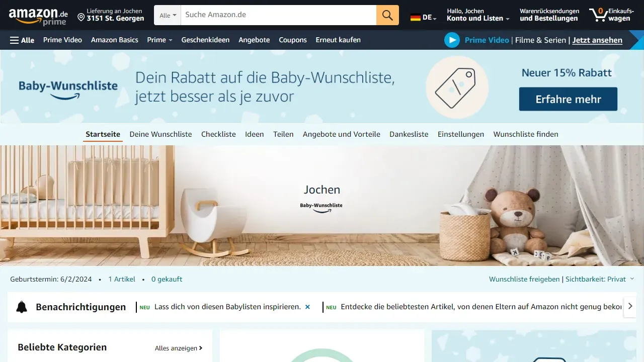 Die beliebte Amazon Baby-Wunschliste