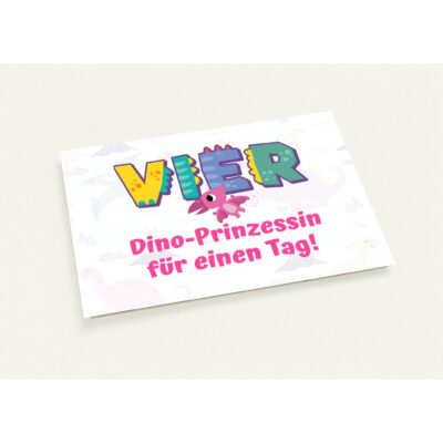 Geburtstagskarte - Dino-Prinzessin - Mädchen - Vier Jahre