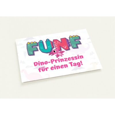 Geburtstagskarte - Dino-Prinzessin - Mädchen - Fünf Jahre