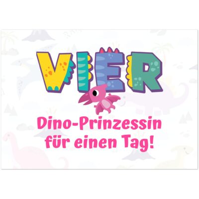 Geburtstagskarte - Dino-Prinzessin - Mädchen - Vier Jahre