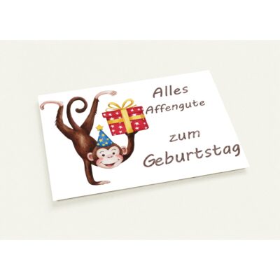 Geburtstagskarte - Alles Affengute - Affe und Geschenk - 10 Stk