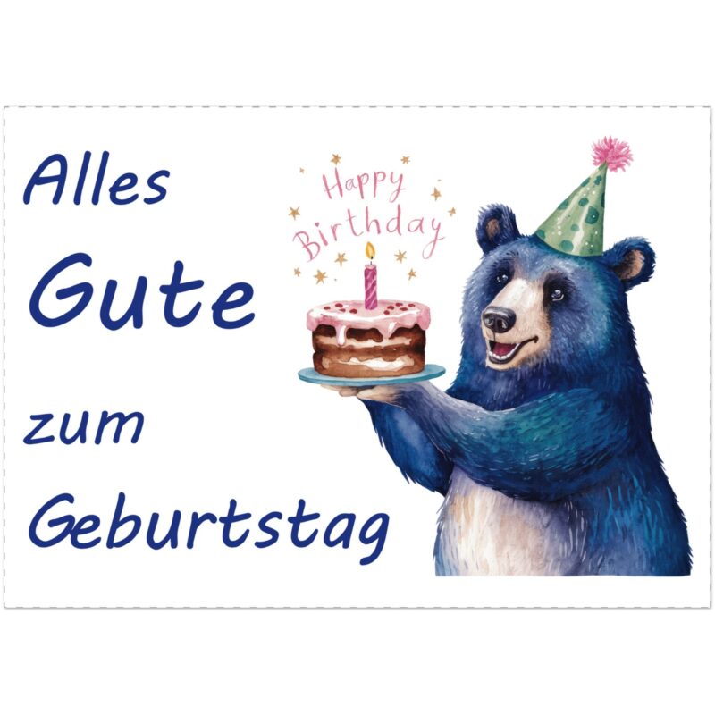 Geburtstagskarte - Alles Gute - Bär & Torte - 10 Stk