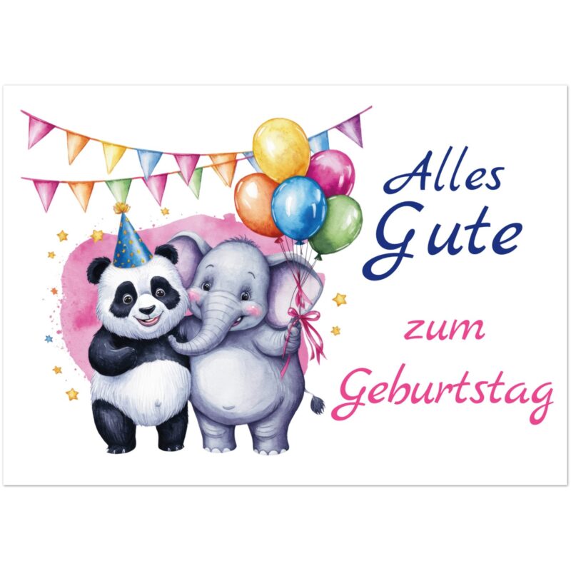 Geburtstagskarte - Alles Gute - Bär & Elefant - 10 Stk