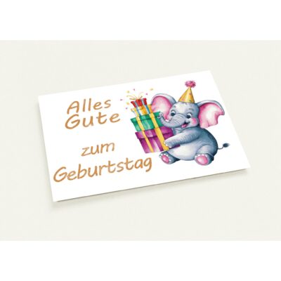 Geburtstagskarte - Alles Gute - Elefant mit Geschenken - 10 Stk.