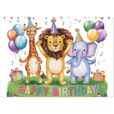 Geburtstagskarte - Happy Birthday - Giraffe, Löwe & Elefant - 10 Stk