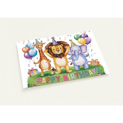 Geburtstagskarte - Happy Birthday - Giraffe, Löwe & Elefant - 10 Stk