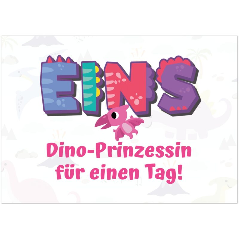 Geburtstagskarte - Dino-Prinzessin für einen Tag für Mädchen zum 1. Geburtstag