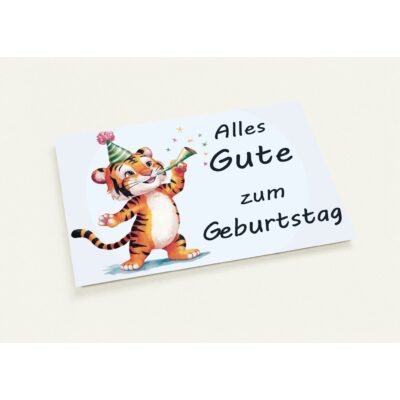 Geburtstagskarte - Alles Gute - Tiger mit Trompete - 10 Stk