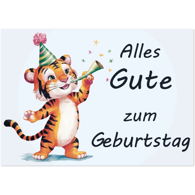 Geburtstagskarte - Alles Gute - Tiger mit Trompete - 10 Stk