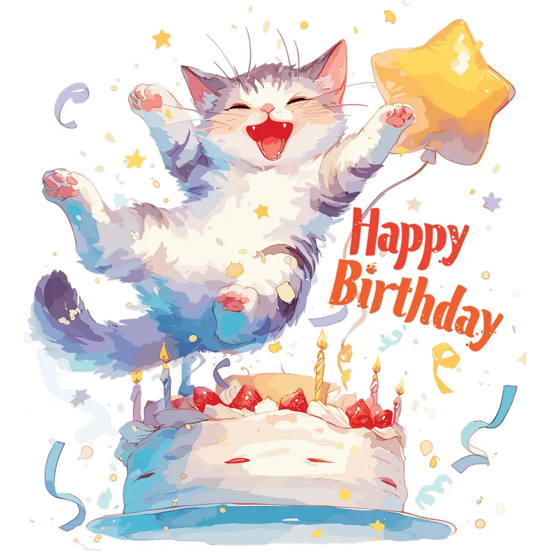 Happy Birthday - Lustige Katze und Torte