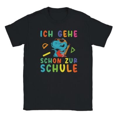 T-Shirt - Ich gehe schon zur Schule - Blauer Dino - Unisex