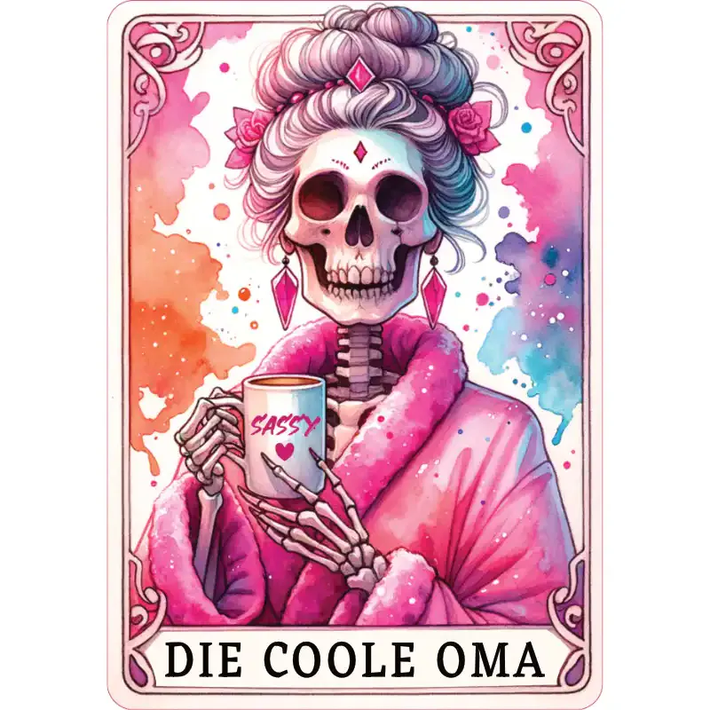 T-Shirt Design - Die Coole Oma - Tarot Skelett Grafik