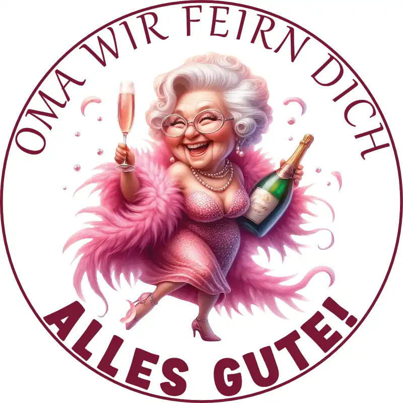 T-Shirt Design - Oma wir feiern Dich - Oma mit Schampus