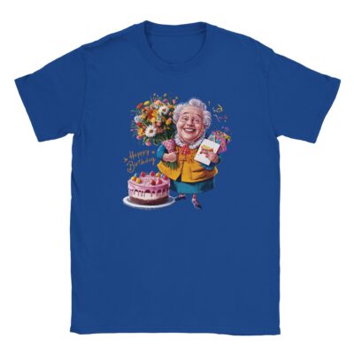 T-Shirt - Oma mit Blumenstrauß und Torte - Unisex