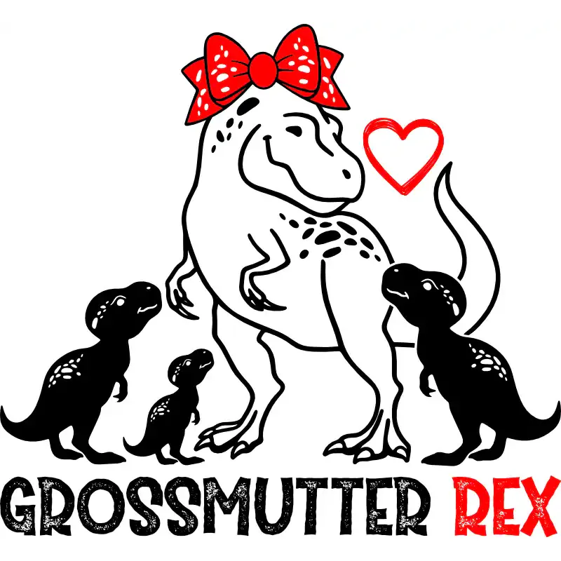 T-Shirt - Großmutter Rex - Dino mit drei Kindern - Unisex