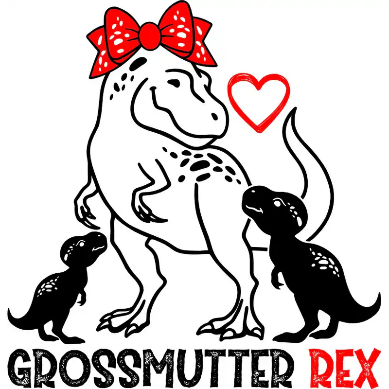 T-Shirt - Großmutter Rex - Dino mit zwei Kindern - Unisex