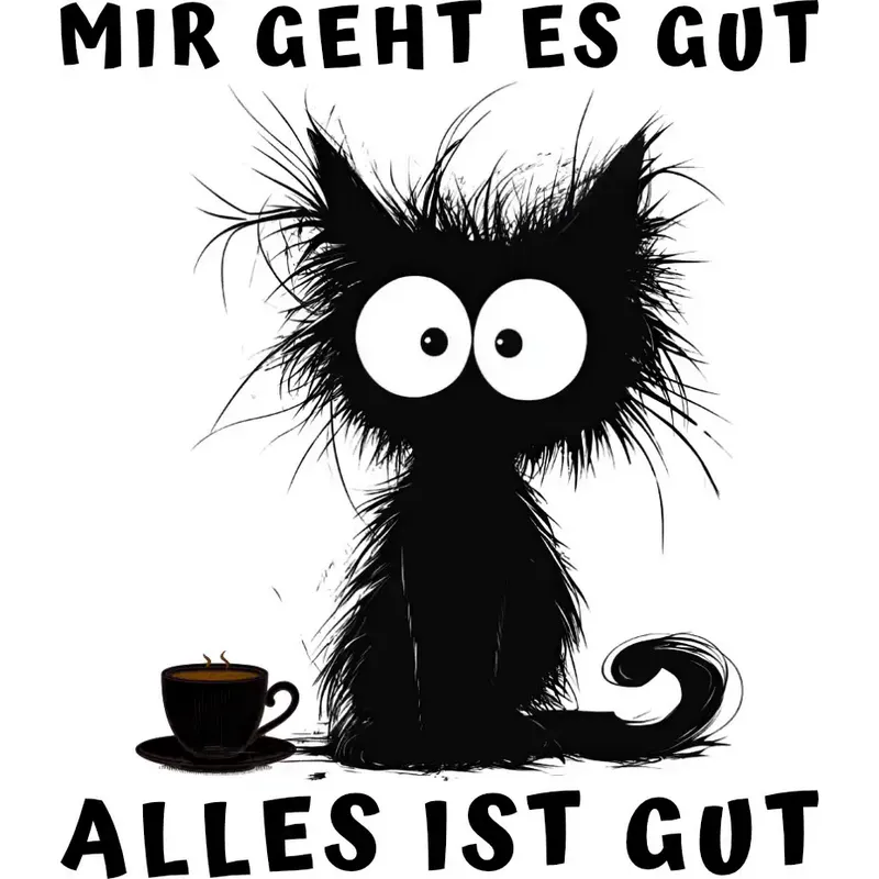 Design: Mir geht es gut - Katze mit Kaffee